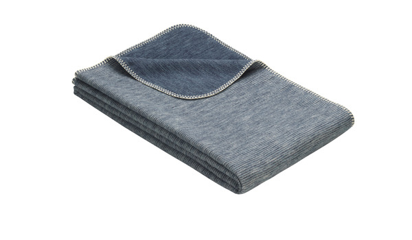 Ibena Jacquard Bio-Baumwolldecke Lausanne-Blau
